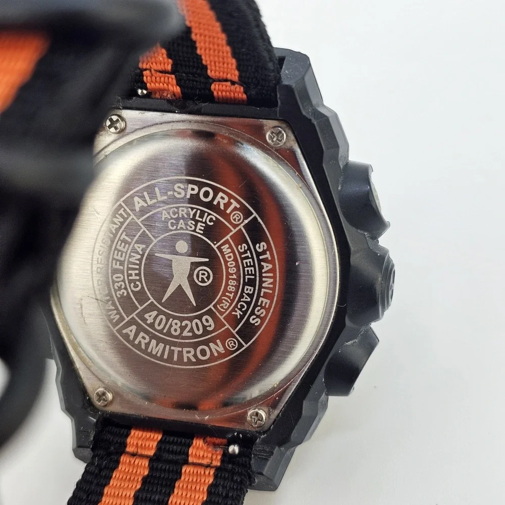 Armitron Men's Digital Sport Watch 48MM‎ Black Case NEW Orange Black Nylon Bands